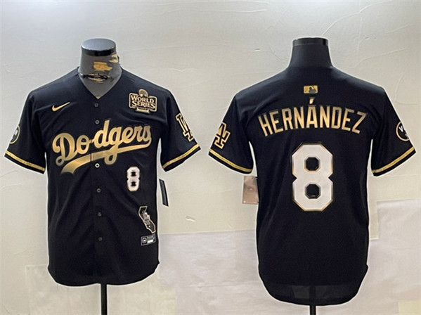 Los Angeles Dodgers #8 Enrique Hern??ndez Black Gold 2024 World Series With Vin California Patch Vapor Premier Limited Stitched Jersey - Click Image to Close